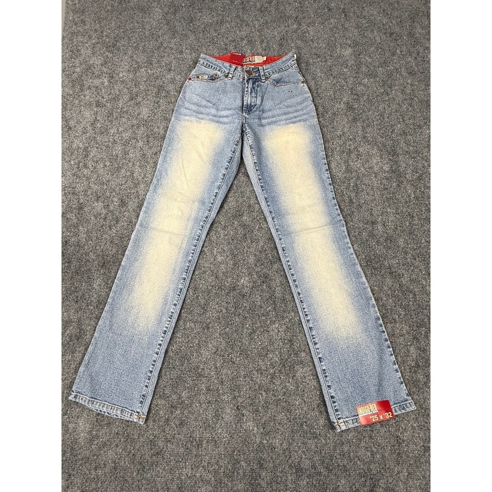 Indigo-Red Lux Industrial Denim Jeans Spray Wash Straight Leg Size 25 NWT 21000
